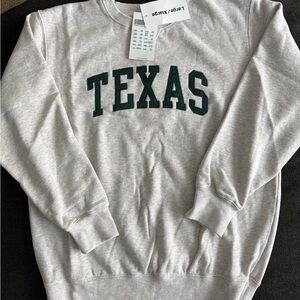 Brandy Melville Gray 'TEXAS' Crewneck Sweatshirt with Dark Green Applique